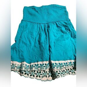 Hollister Teal Strapless Top with Embroidered Hem